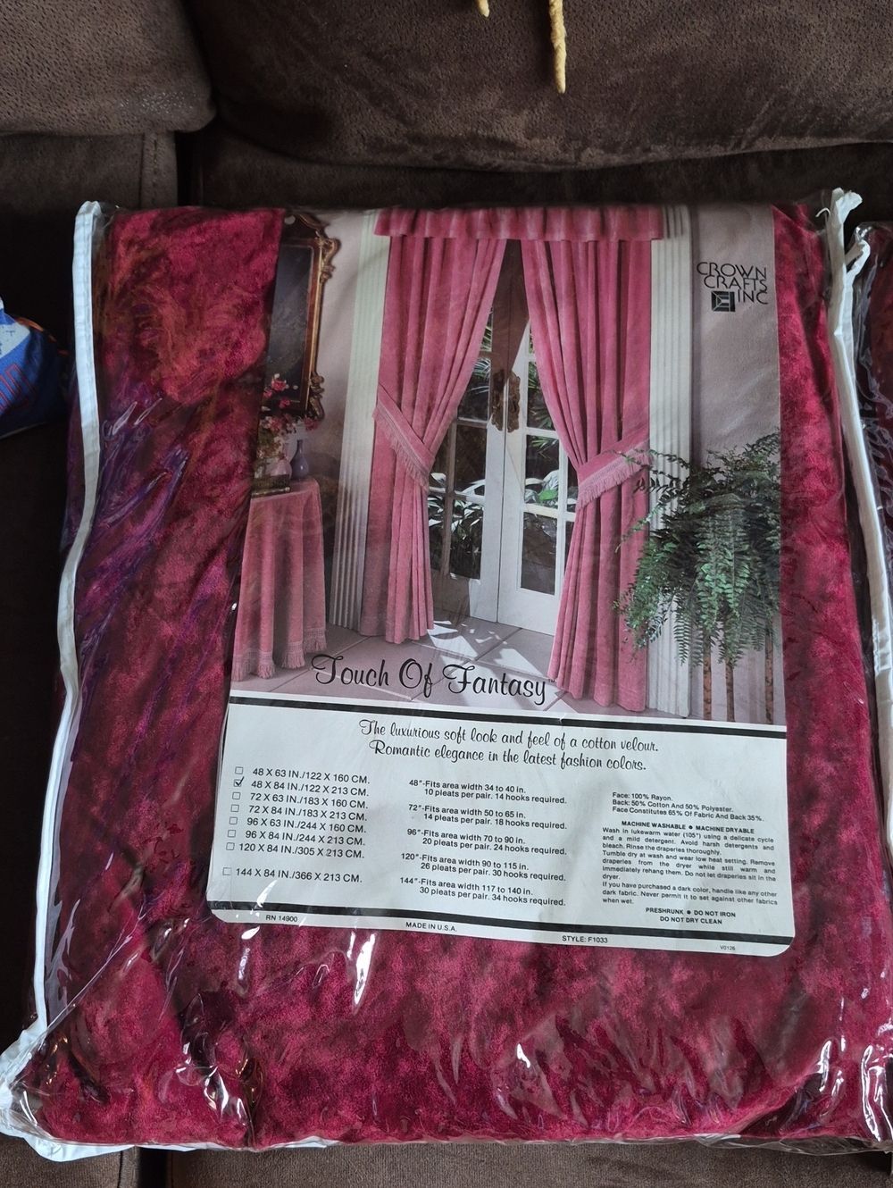 Touch of Fantasy Plush Velvet Curtain Panel - Red New! Vintage New Stock